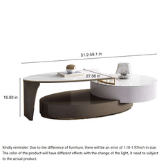 Oval Sintered Stone Coffee Table with Telescopic Design and Two Drawers