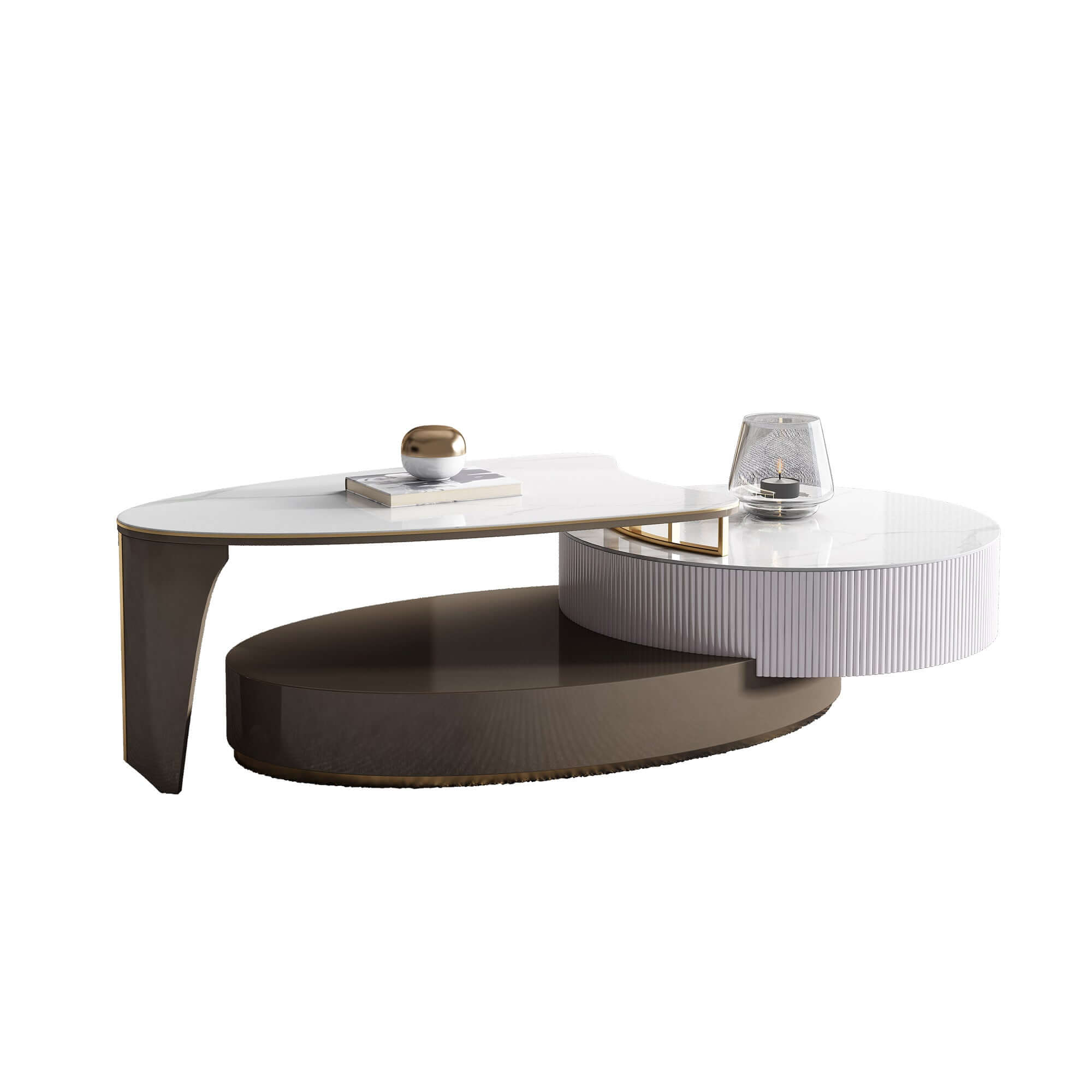 Oval Sintered Stone Coffee Table with Telescopic Design and Two Drawers