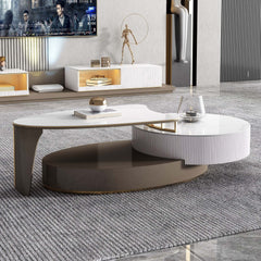 Oval Sintered Stone Coffee Table with Telescopic Design and Two Drawers Main Product Image