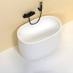 Oval White Acrylic Modern Japanese Soaking Deep Bathtub with Seat