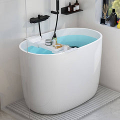 Oval White Acrylic Modern Japanese Soaking Deep Bathtub with Seat