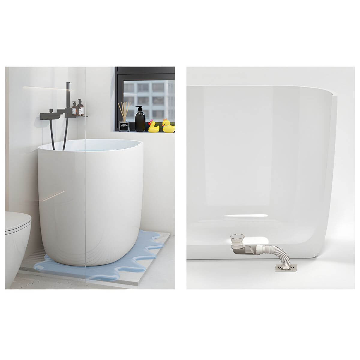 Oval White Acrylic Modern Japanese Soaking Deep Bathtub with Seat