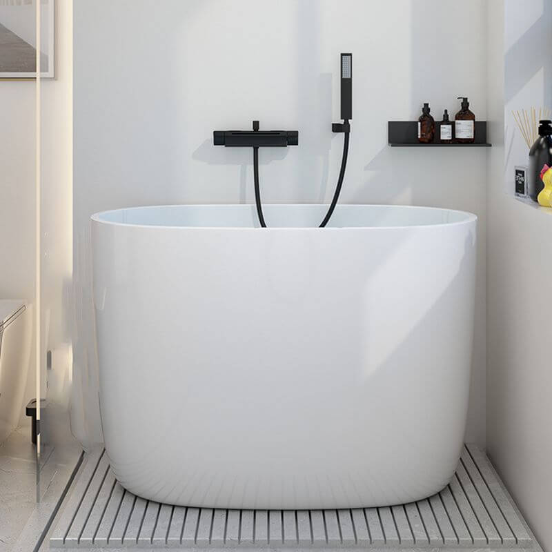 Oval White Acrylic Modern Japanese Soaking Deep Bathtub with Seat