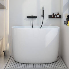 Oval White Acrylic Modern Japanese Soaking Deep Bathtub with Seat