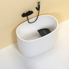 Oval White Acrylic Modern Japanese Soaking Deep Bathtub with Seat
