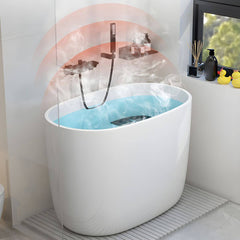 Oval White Acrylic Modern Japanese Soaking Deep Bathtub with Seat