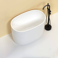 Oval White Acrylic Modern Japanese Soaking Deep Bathtub with Seat