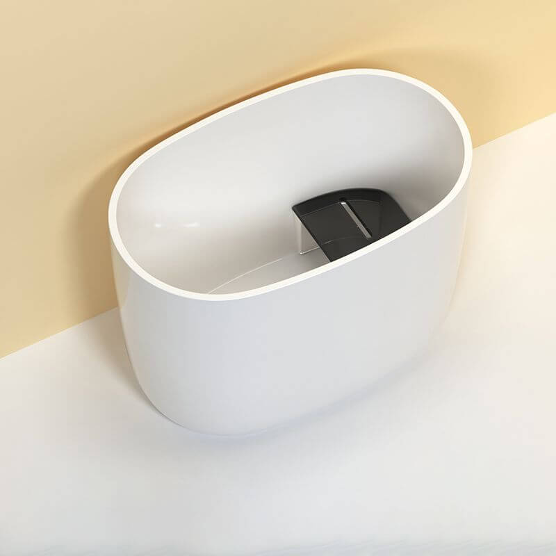 Oval White Acrylic Modern Japanese Soaking Deep Bathtub with Seat