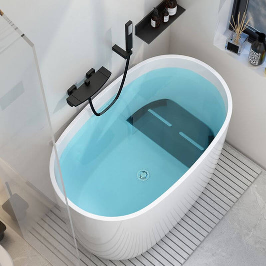 Oval White Acrylic Modern Japanese Soaking Deep Bathtub with Seat