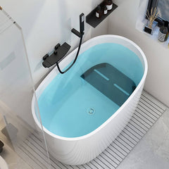 Oval White Acrylic Modern Japanese Soaking Deep Bathtub with Seat