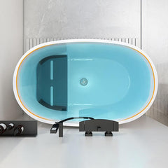 Oval White Acrylic Modern Japanese Soaking Deep Bathtub with Seat