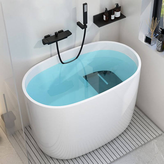 Oval White Acrylic Modern Japanese Soaking Deep Bathtub with Seat Main Product Image