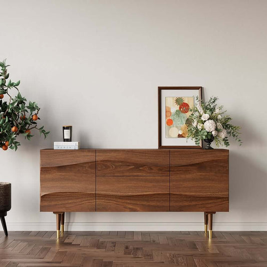 Pine Wood Top Sideboard With Stainless Steel Legs