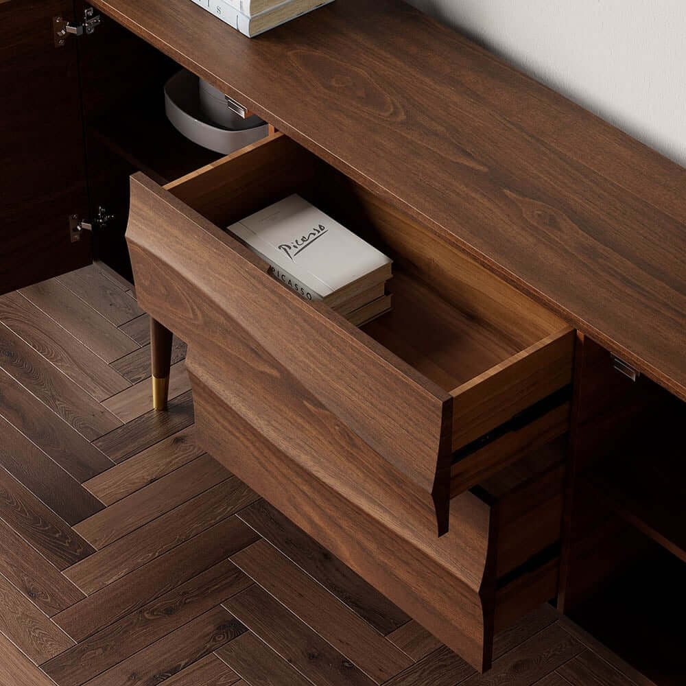 Pine Wood Top Sideboard With Stainless Steel Legs