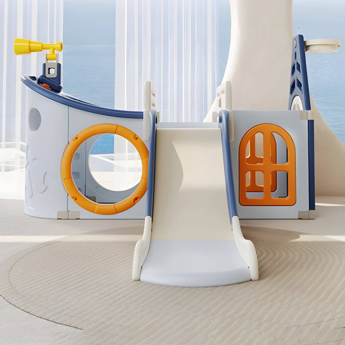 Pirate Ship Play Center with Slide, Telescope & Basketball Hoop