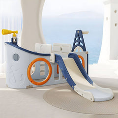Pirate Ship Play Center with Slide, Telescope & Basketball Hoop