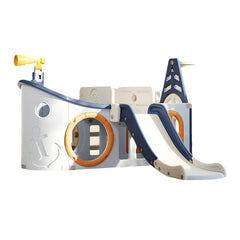 Pirate Ship Play Center with Slide, Telescope & Basketball Hoop