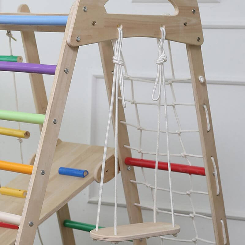 Rainbow-Hued Solid Wood Climber with Slide & Swing for Ages 5–8