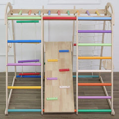 Rainbow-Hued Solid Wood Climber with Slide & Swing for Ages 5–8