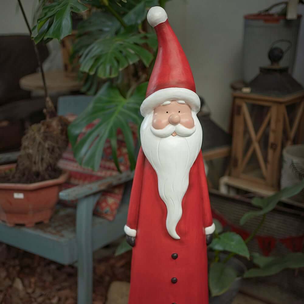 Red Modern Resin Santa Garden Statue - Outdoor Christmas Decor