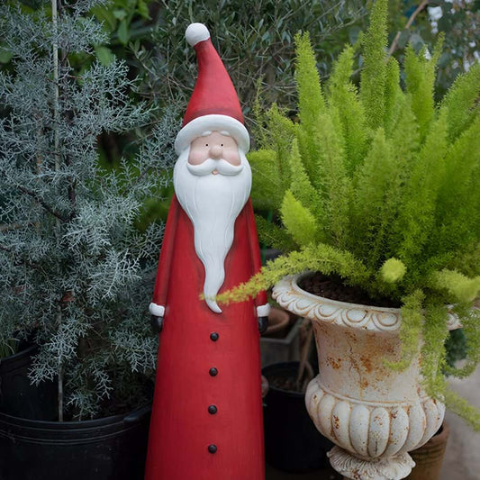 Red Modern Resin Santa Garden Statue - Outdoor Christmas Decor