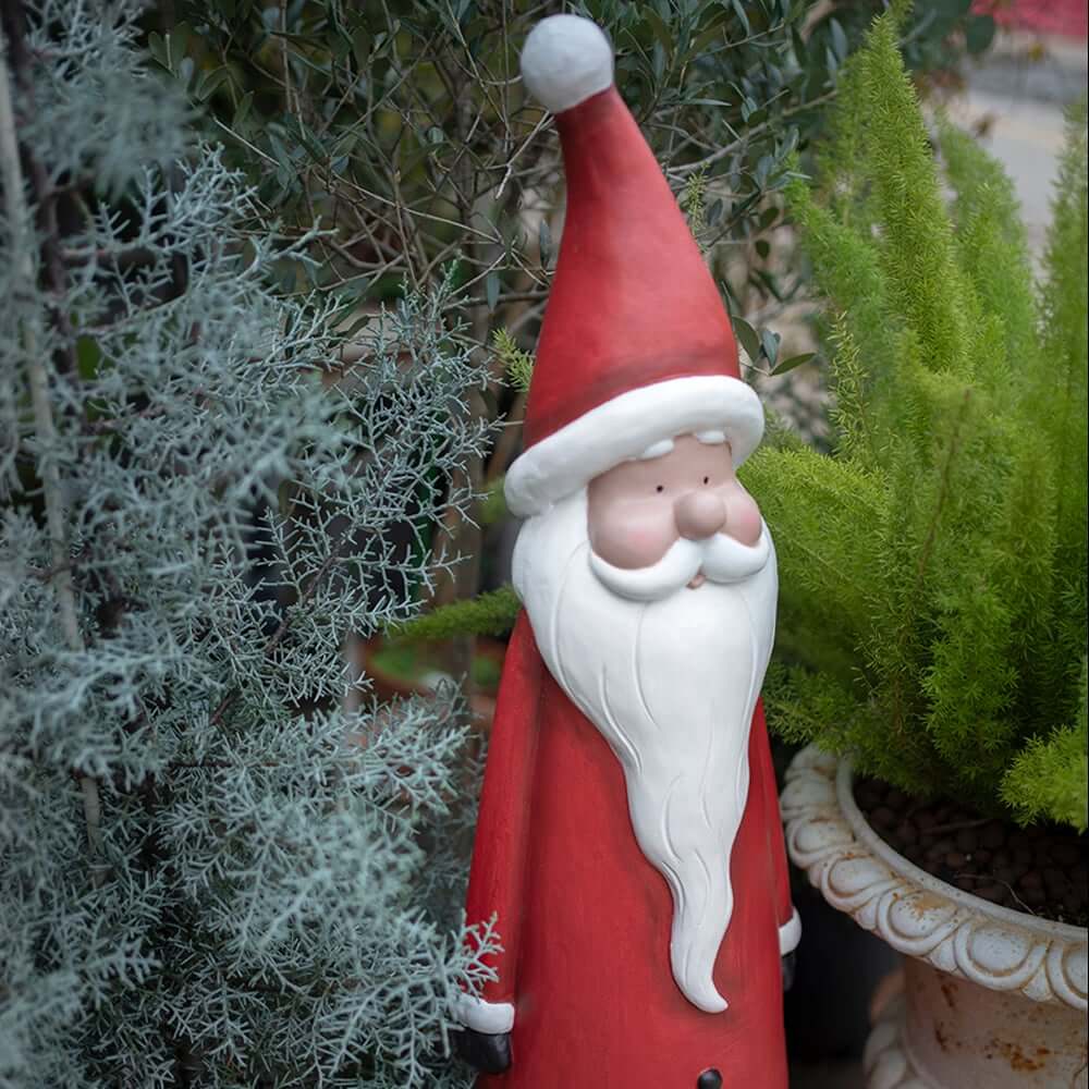 Red Modern Resin Santa Garden Statue - Outdoor Christmas Decor