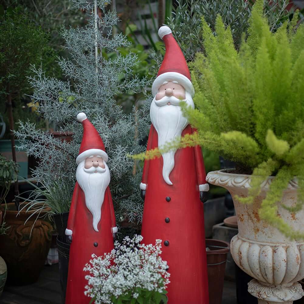 Red Modern Resin Santa Garden Statue - Outdoor Christmas Decor