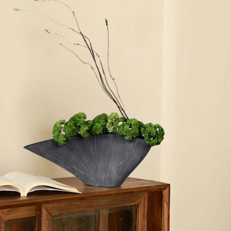 Resin Planter with Artificial Green Plant for Indoor Outdoor Decor