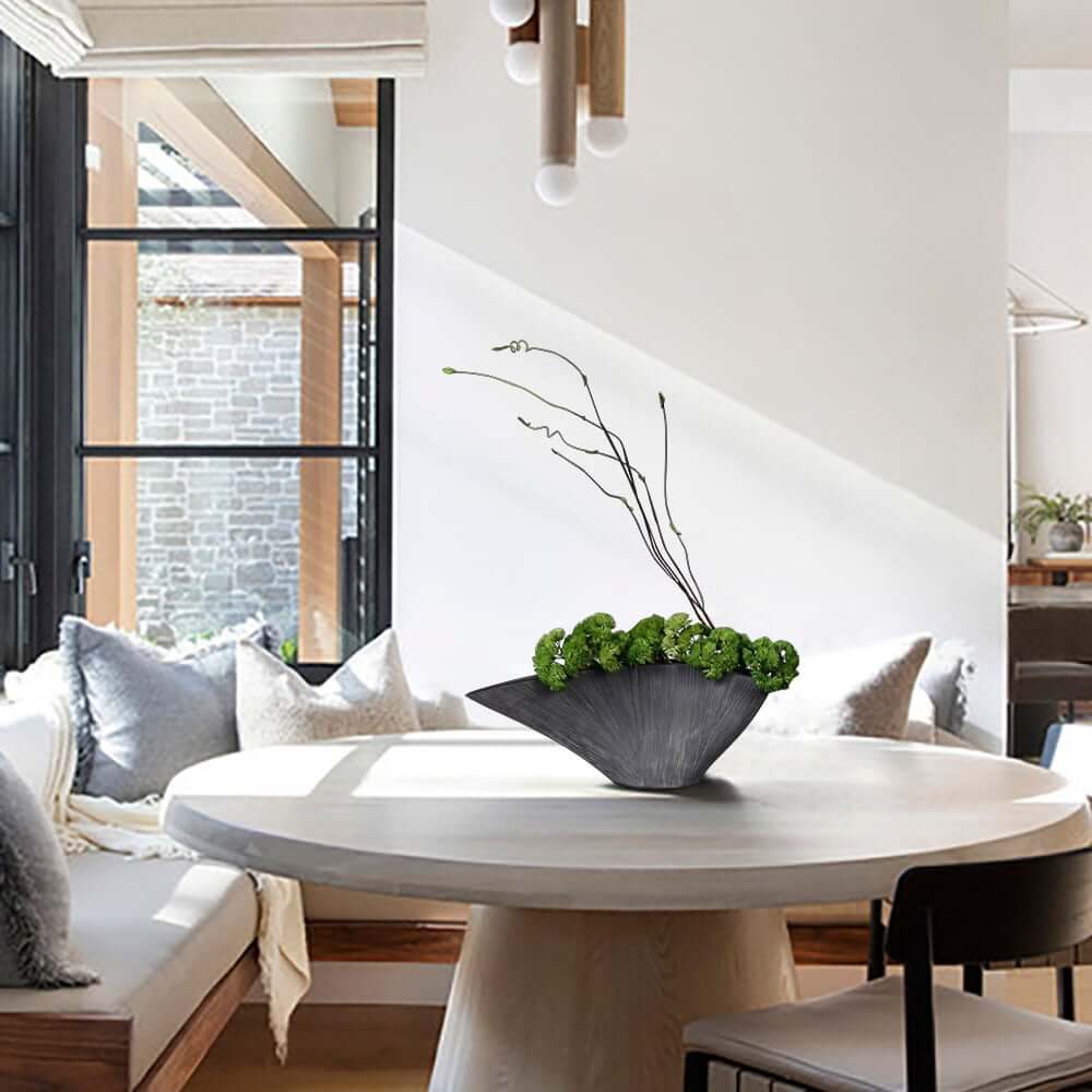 Resin Planter with Artificial Green Plant for Indoor Outdoor Decor