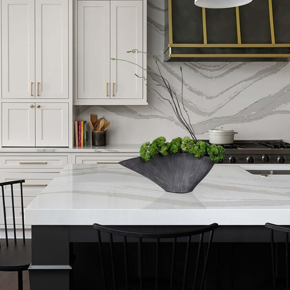 Resin Planter with Artificial Green Plant for Indoor Outdoor Decor