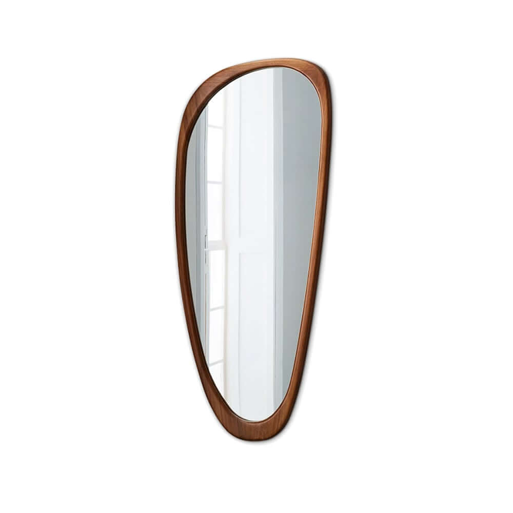 Retro Walnut Wood Full Length Wall Mirror with Irregular Shape