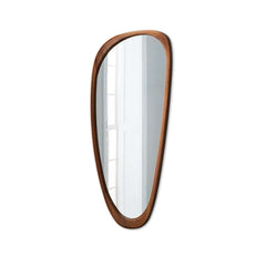 Retro Walnut Wood Full Length Wall Mirror with Irregular Shape