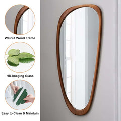 Retro Walnut Wood Full Length Wall Mirror with Irregular Shape