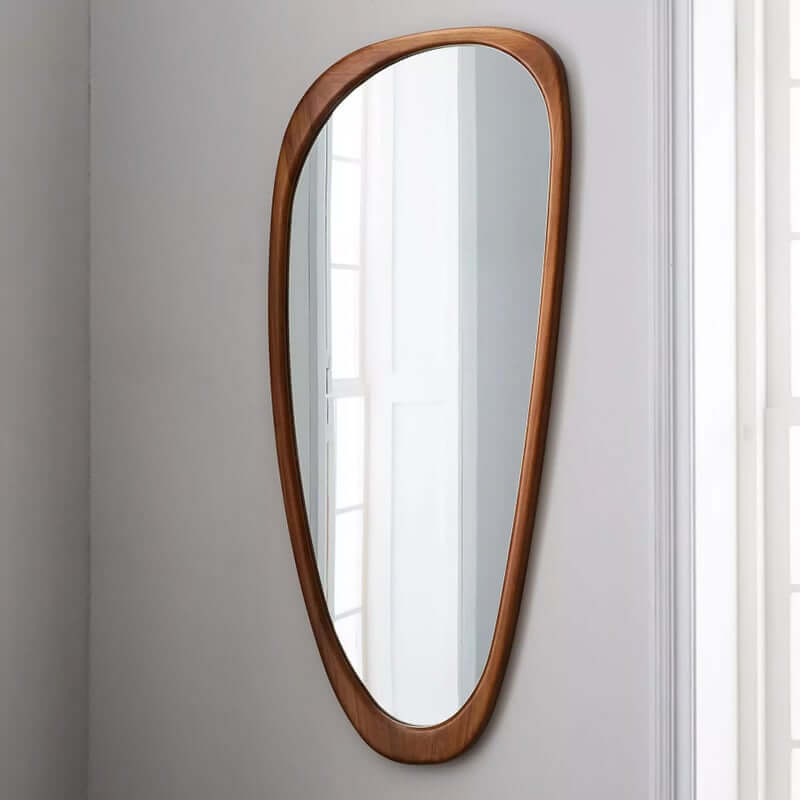 Retro Walnut Wood Full Length Wall Mirror with Irregular Shape