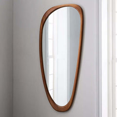 Retro Walnut Wood Full Length Wall Mirror with Irregular Shape