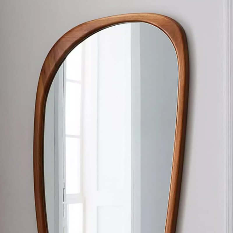 Retro Walnut Wood Full Length Wall Mirror with Irregular Shape