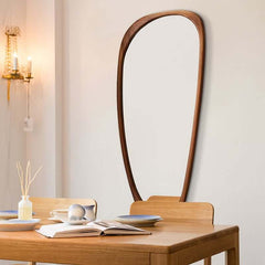 Retro Walnut Wood Full Length Wall Mirror with Irregular Shape