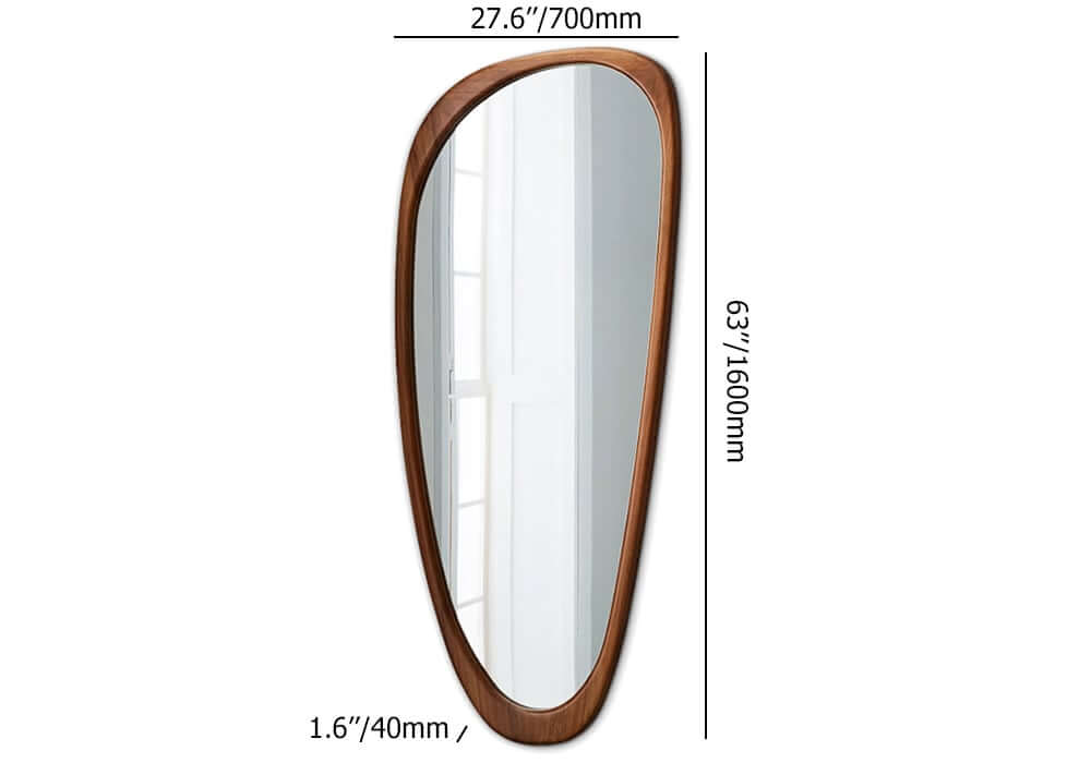 Retro Walnut Wood Full Length Wall Mirror with Irregular Shape Dimensions
