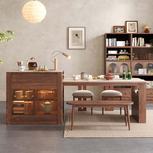 Rock Desktop Extendable Walnut Dining Table with Sintered Stone Top