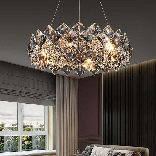 Rose Gold Crystal 6-Light Tiered Chandelier - Modern Elegance