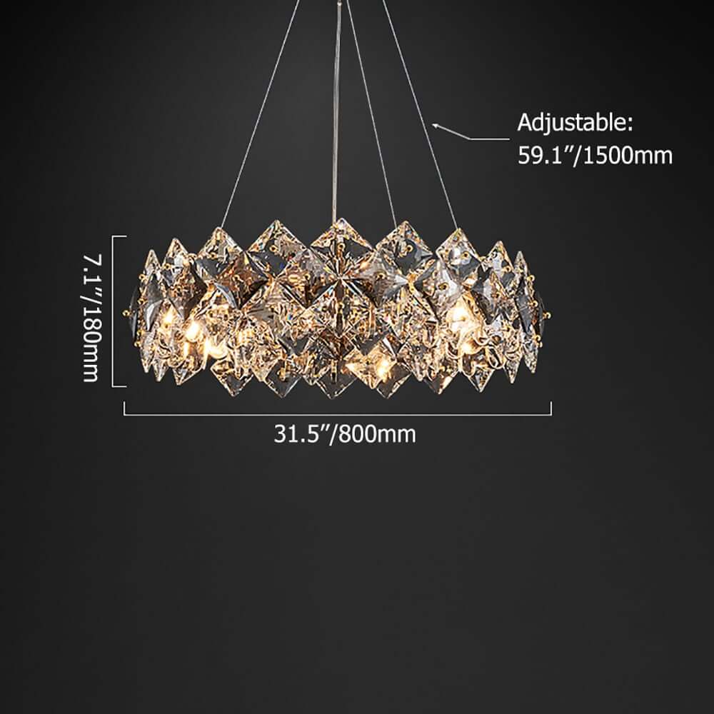 Rose Gold Crystal 6-Light Tiered Chandelier - Modern Elegance Dimensions