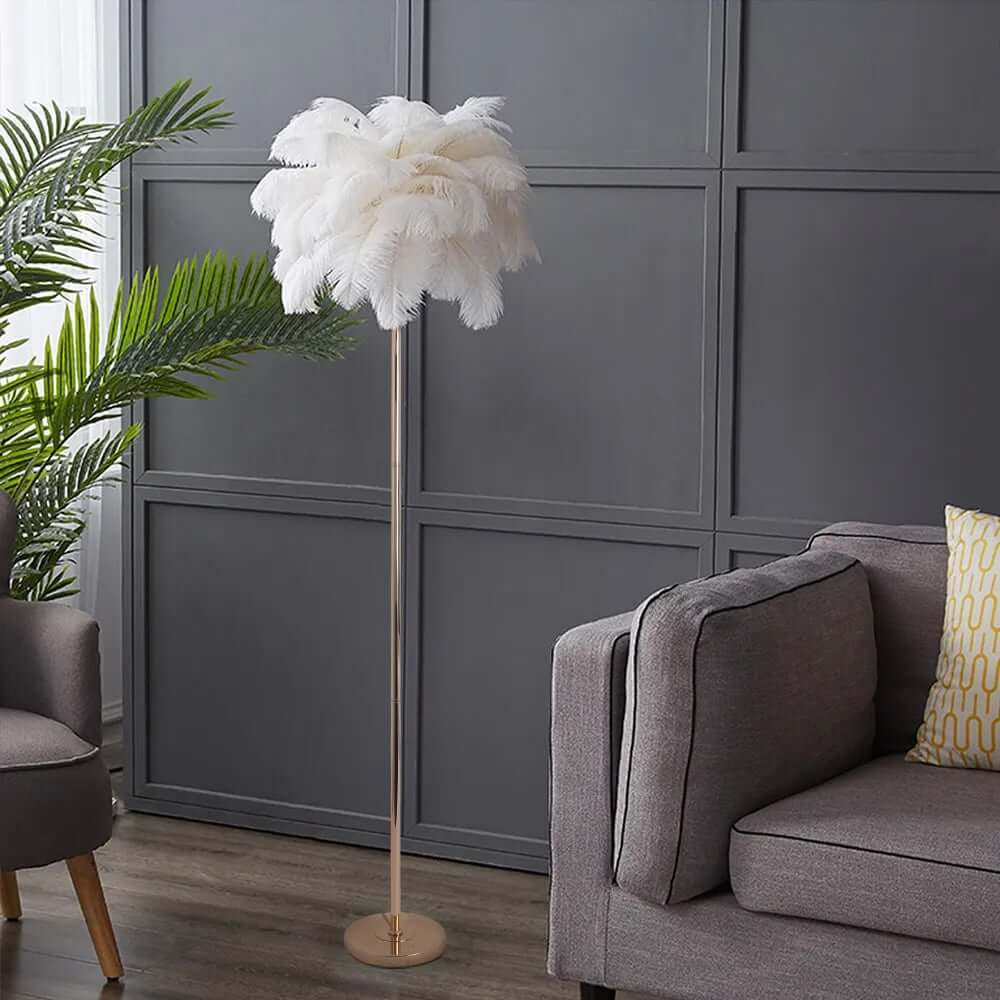 Rose Gold & Green Art Deco Feather Floor Lamp with Shelf
