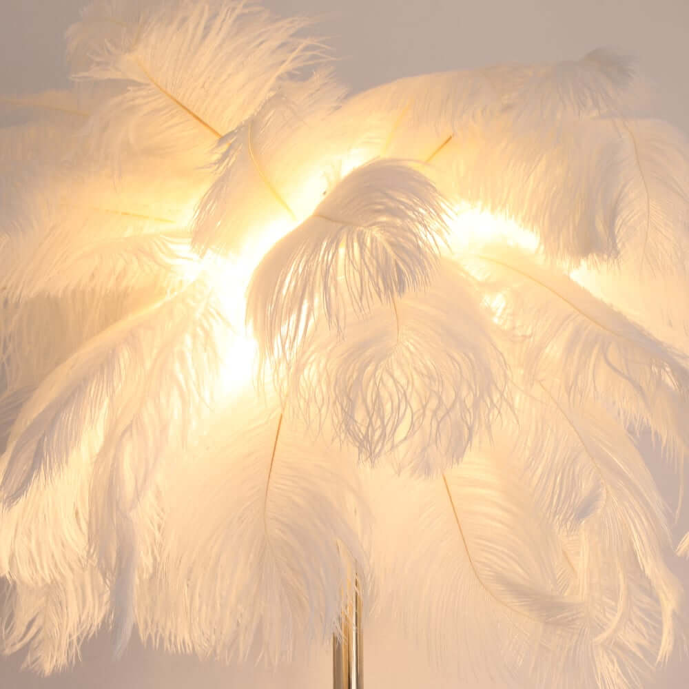 Rose Gold & Green Art Deco Feather Floor Lamp with Shelf