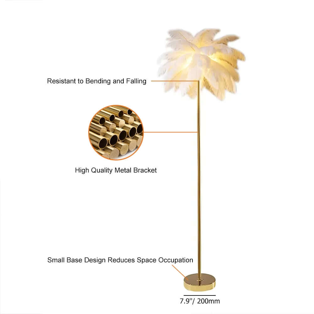 Rose Gold & Green Art Deco Feather Floor Lamp with Shelf