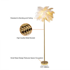 Rose Gold & Green Art Deco Feather Floor Lamp with Shelf