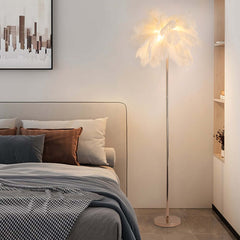 Rose Gold & Green Art Deco Feather Floor Lamp with Shelf