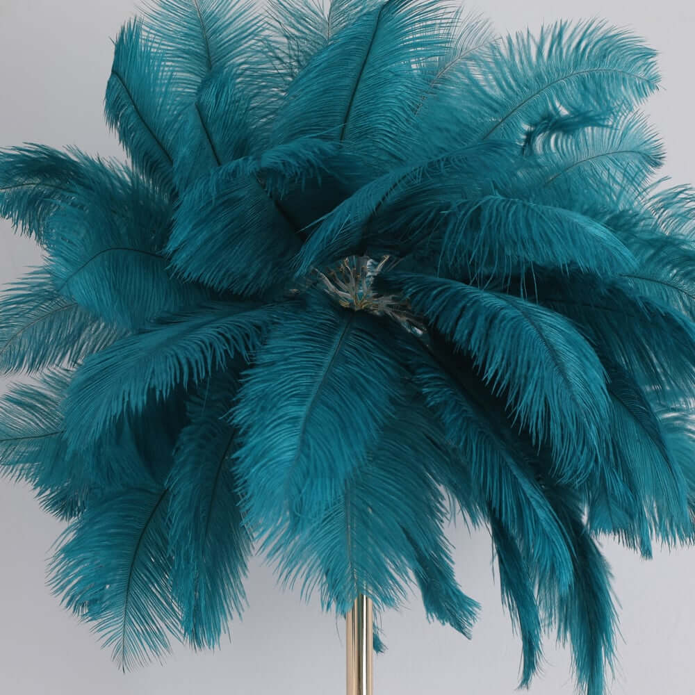 Rose Gold & Green Art Deco Feather Floor Lamp with Shelf