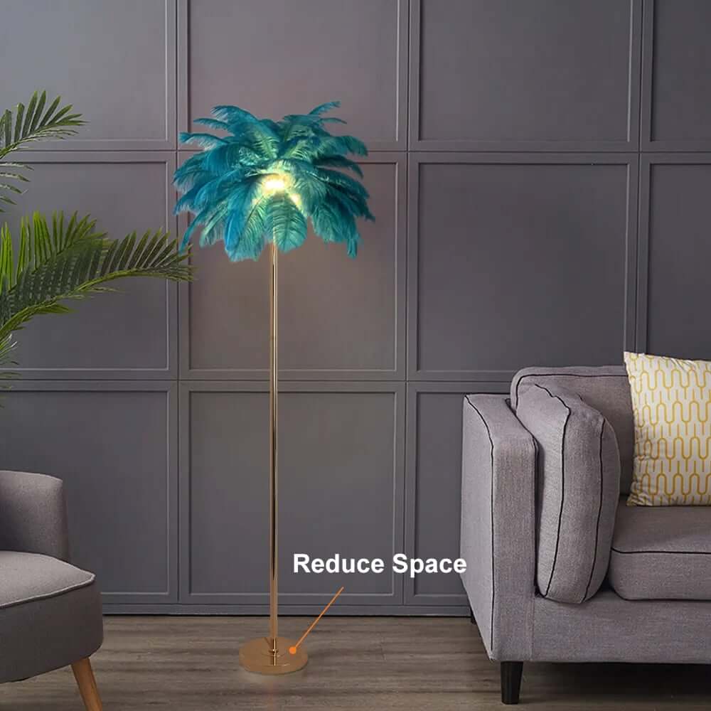 Rose Gold & Green Art Deco Feather Floor Lamp with Shelf