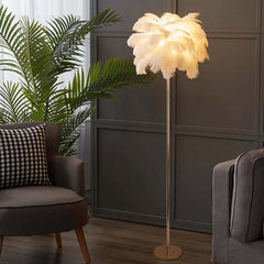 Rose Gold & Green Art Deco Feather Floor Lamp with Shelf
