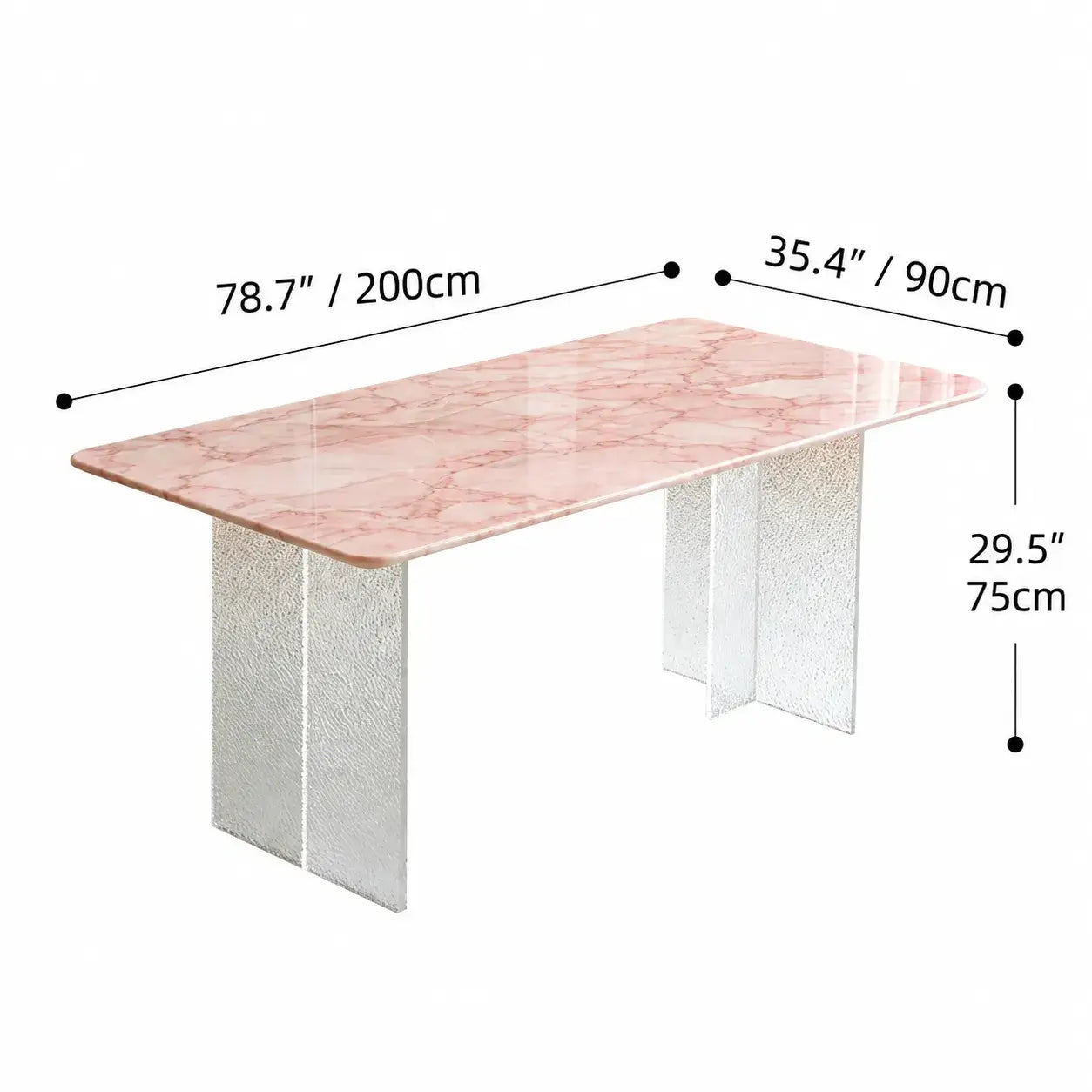 Rose Veined Marble Table with Acrylic Pedestal for Airy Dining